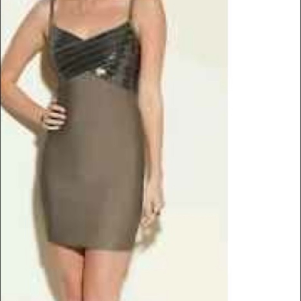 Guess taupe sequin bodycon bondage dress. - Picture 5 of 8